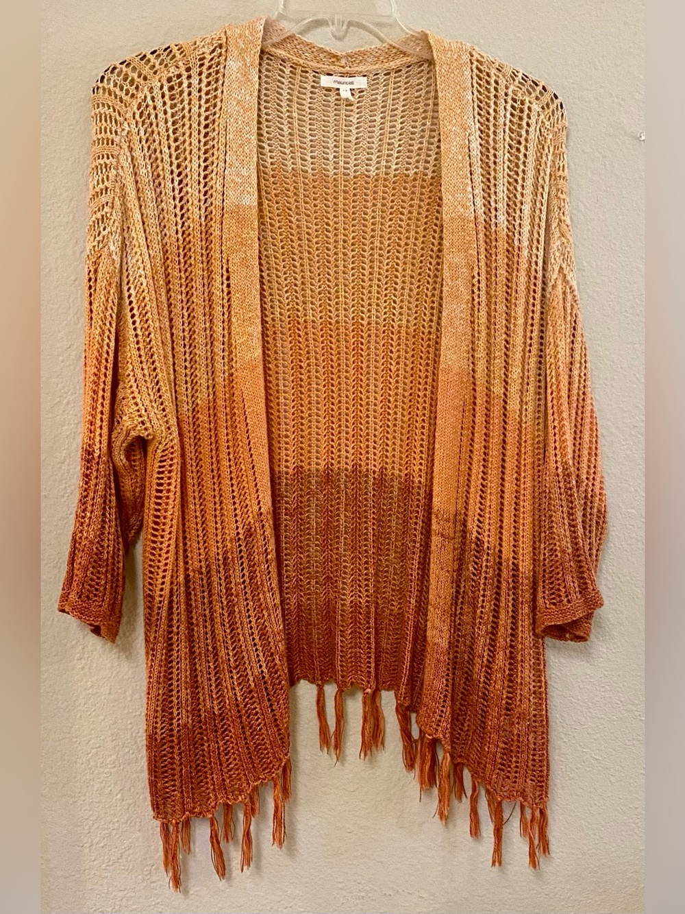 Maurices Ombre Open-Knit Fringe Cardigan in Warm Orange - Size XL - EUC!
